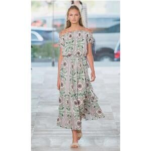 $650 Tory Burch Silk Runway Garden Party Asilomar Long Floral Maxi Dress Size 8